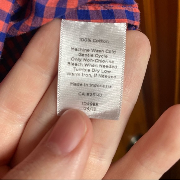 Talbots 100% Cotton Casual Button Down Shirt in Orange and Blue Checkered Style - Picture 6 of 6